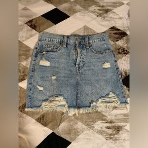 AREOPASTLE high rise ripped jean skirt